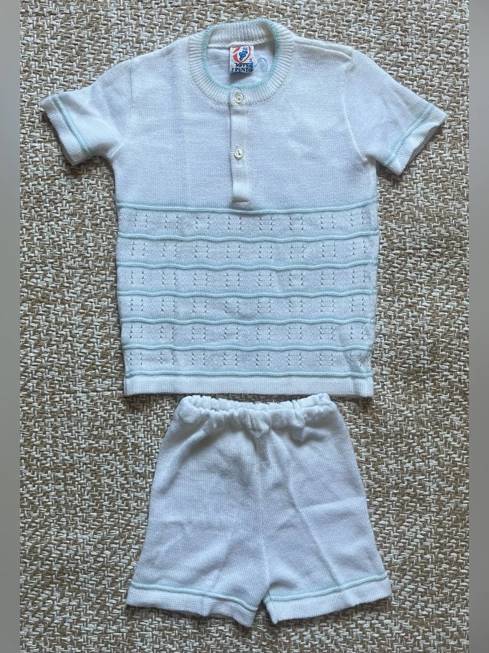 Vintage Vaty y Punto Spanish Knit Baby Boy 2pc Set Blue White